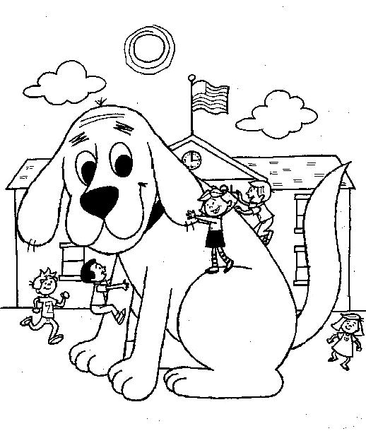 coloriage clifford et les enfants jouent